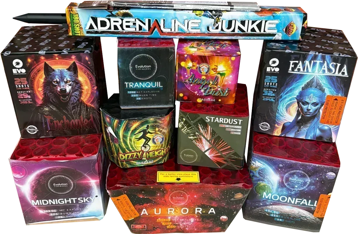 Silent Night low-noise firework pack of 10 items by Galactic Fireworks