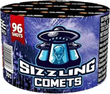 Sizzling Comets 96-shot cake firework by Cube Fireworks