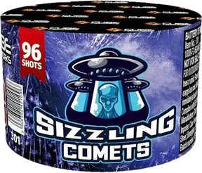 Sizzling Comets 96-shot cake firework by Cube Fireworks