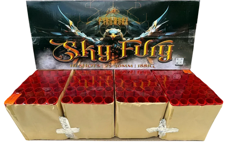 Sky Fury 111-shot fanned compound firework by Pyroworx