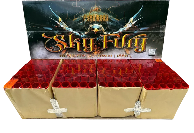 Sky Fury 111-shot fanned compound firework by Pyroworx