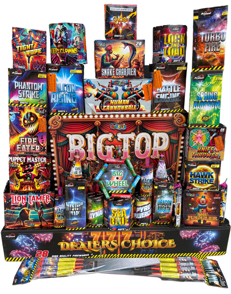The Snake Charmer Pack containing 37 individual fireworks from Dealer's Choice and Big Top.