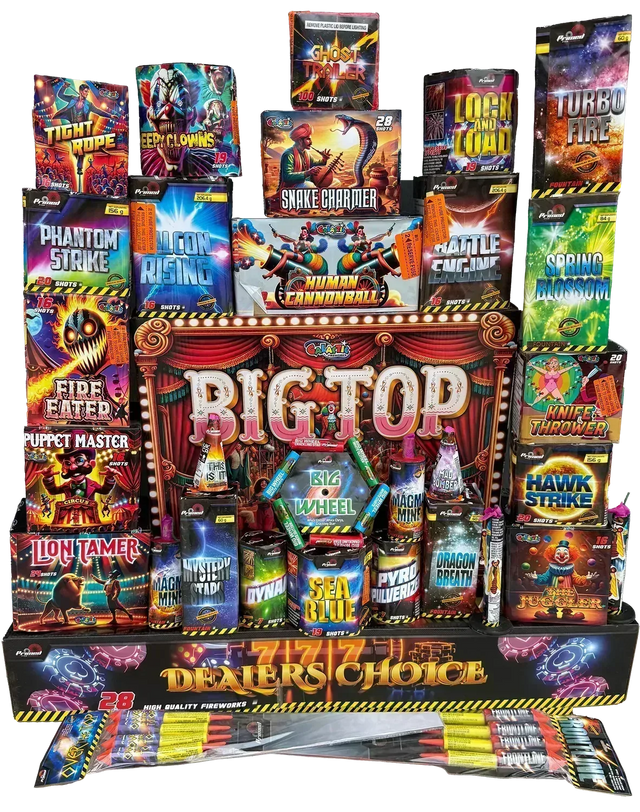 The Snake Charmer Pack containing 37 individual fireworks from Dealer's Choice and Big Top.