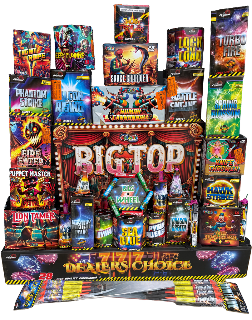 The Snake Charmer Pack containing 37 individual fireworks from Dealer's Choice and Big Top.
