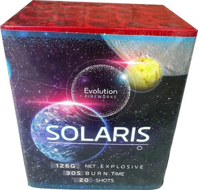 Solaris 20 shot garden firework cake by Evolution Fireworks in packaging.