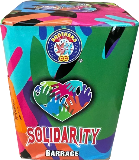 Solidarity 16 shot garden firework cake by Brothers Pyrotechnics in packaging.
