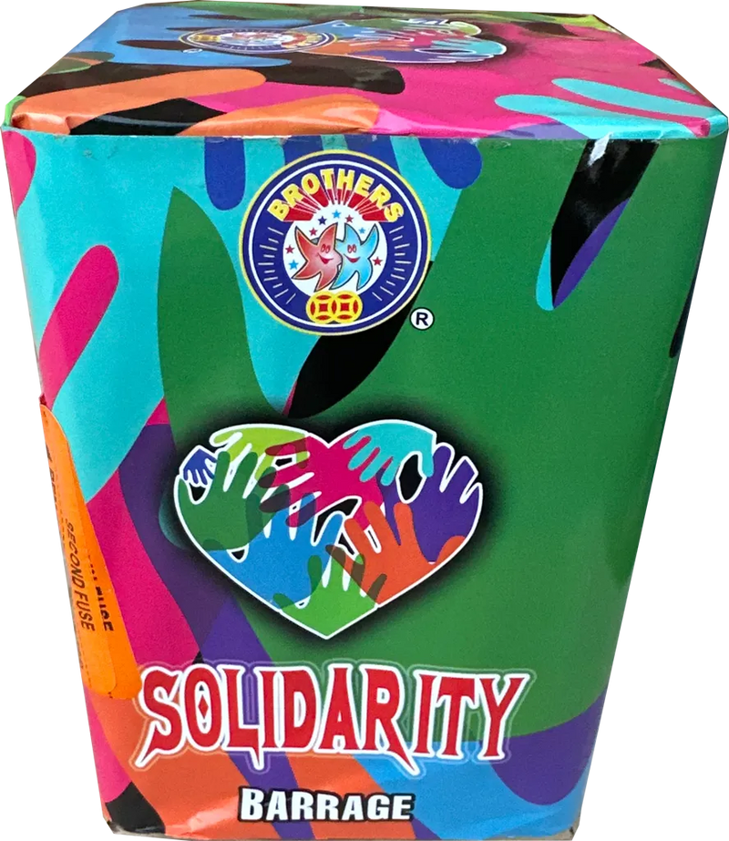 Solidarity 16 shot garden firework cake by Brothers Pyrotechnics in packaging.