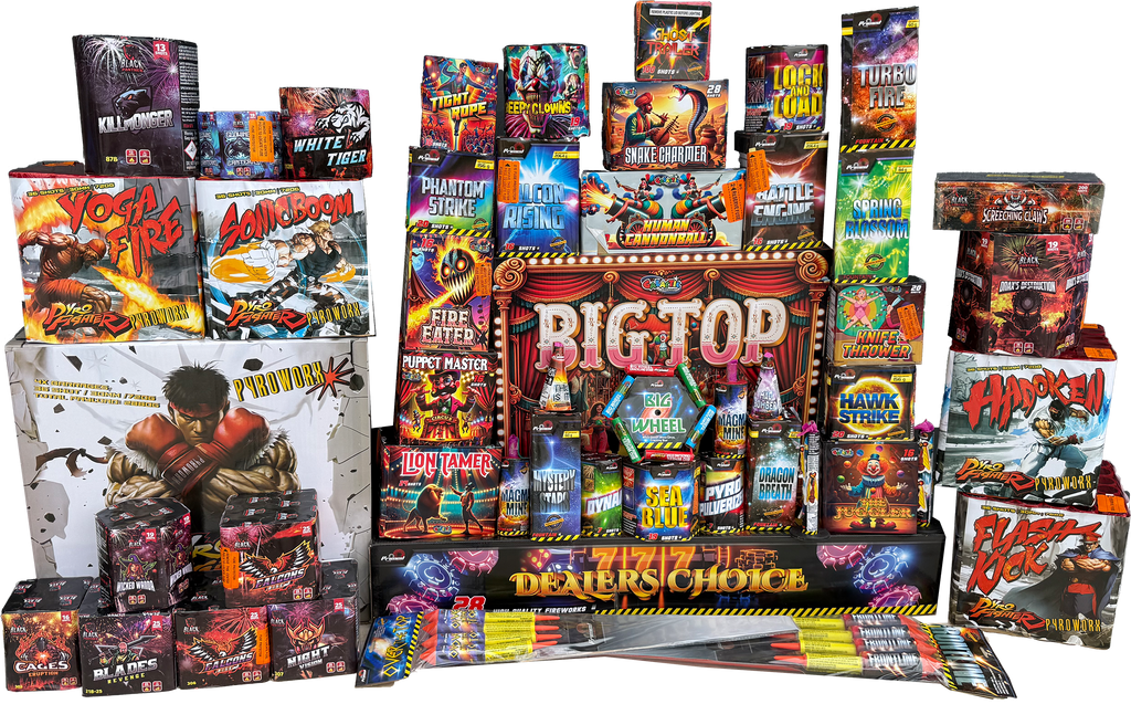 The Sonic Boom Pack containing 52 fireworks displayed in a large group.