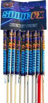 Pack of 10 Sonic F/X Rockets by Bright Star in packaging.