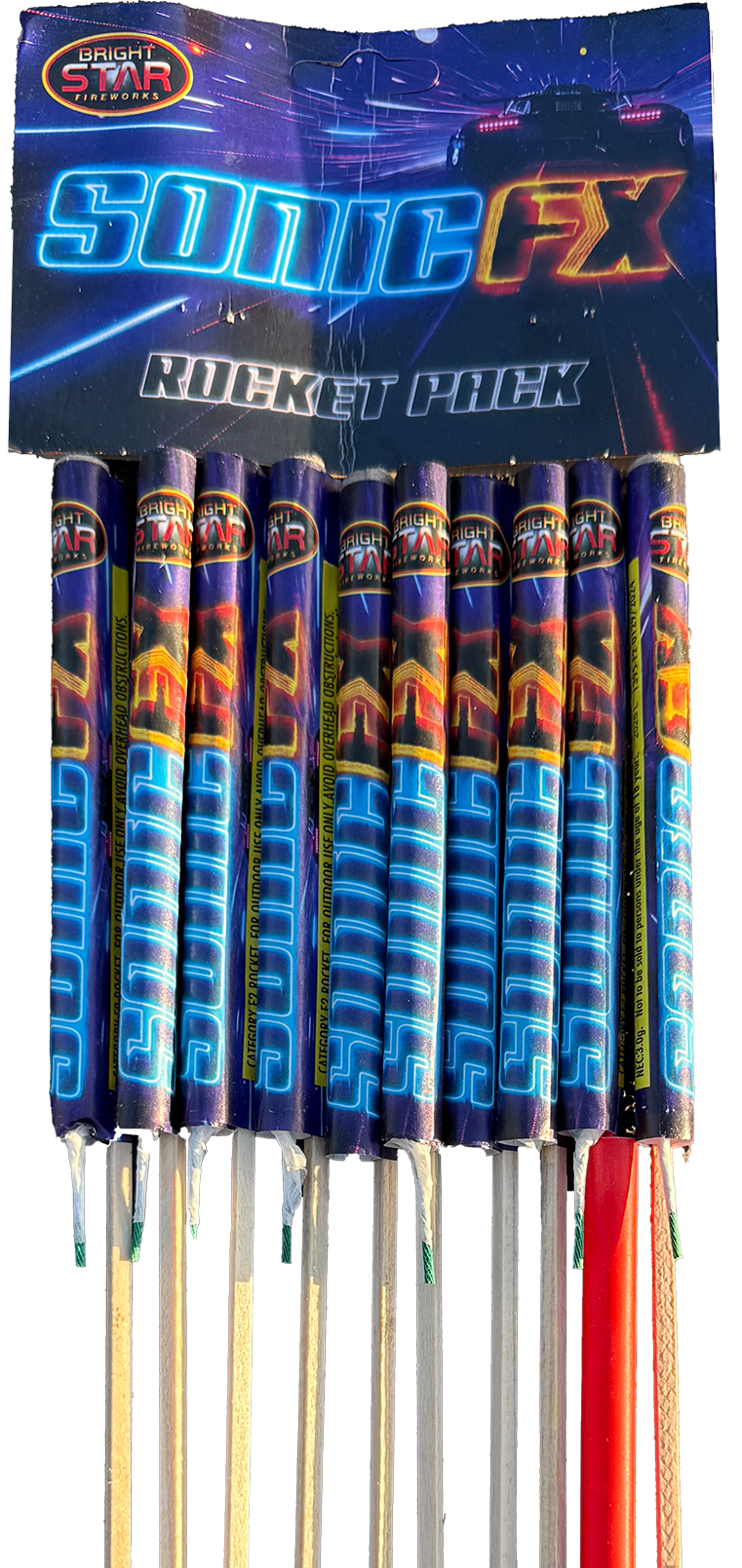 Pack of 10 Sonic F/X Rockets by Bright Star in packaging.