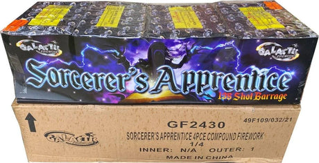 Sorcerer's Apprentice 135-shot fanned F2 compound firework by Galactic Fireworks