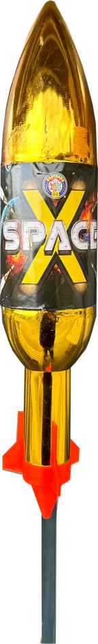 Space X by Brothers Pyrotechnics, 175g F3 single-shot rocket, golden brocade burst, one of the biggest UK consumer rockets
