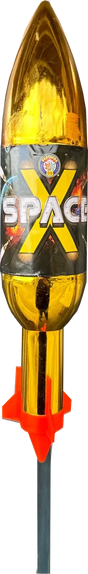 Space X by Brothers Pyrotechnics, 175g F3 single-shot rocket, golden brocade burst, one of the biggest UK consumer rockets