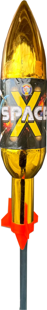 Space X large single rocket by Brothers Pyrotechnics in packaging.