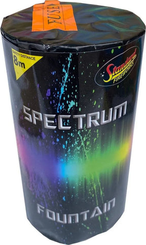 Spectrum Fountain by Standard Fireworks in cylindrical packaging with vibrant rainbow design, ideal for low-noise garden firework displays.