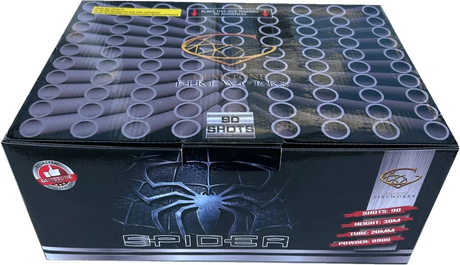 Spider 90-shot fanned low-noise F3 cake firework by Gemstone