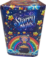 Starry Nights 16 shot garden firework cake by Brothers Pyrotechnics in packaging.