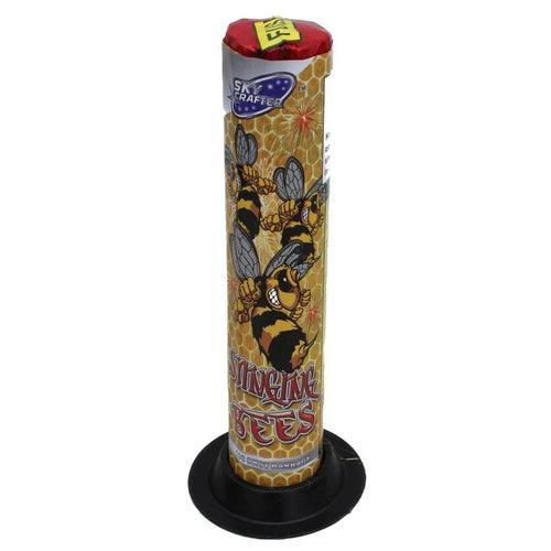Stinging Bees 100 shot roman candle by Sky Crafter in packaging.