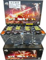 Stormbringer 96-shot compound firework by Xtreme, showing product packaging