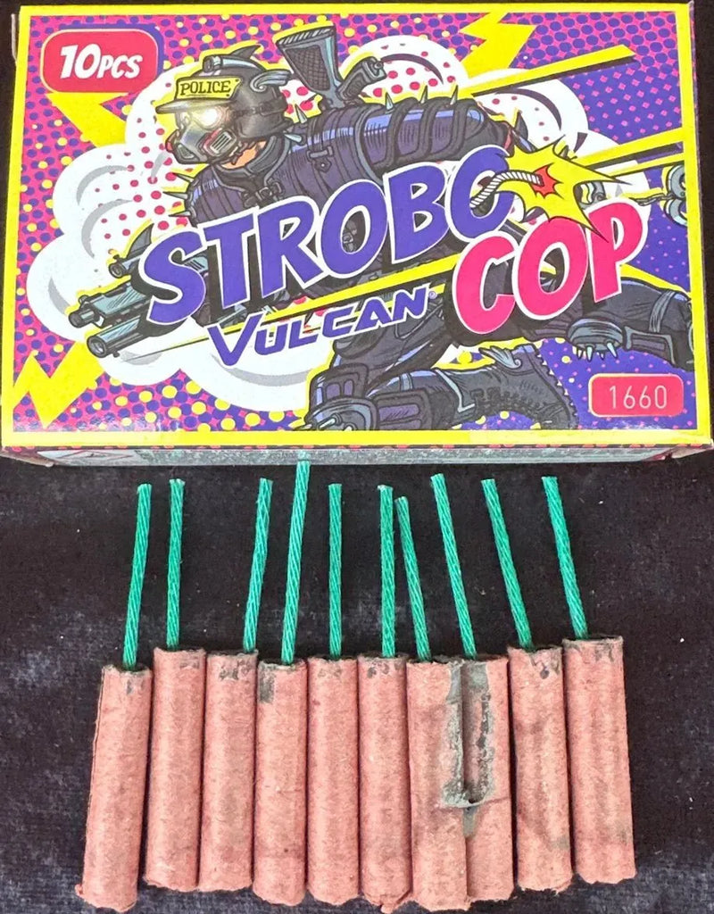 Pack of Strobocop novelty fireworks by Vulcan containing 10 strobing pellets.