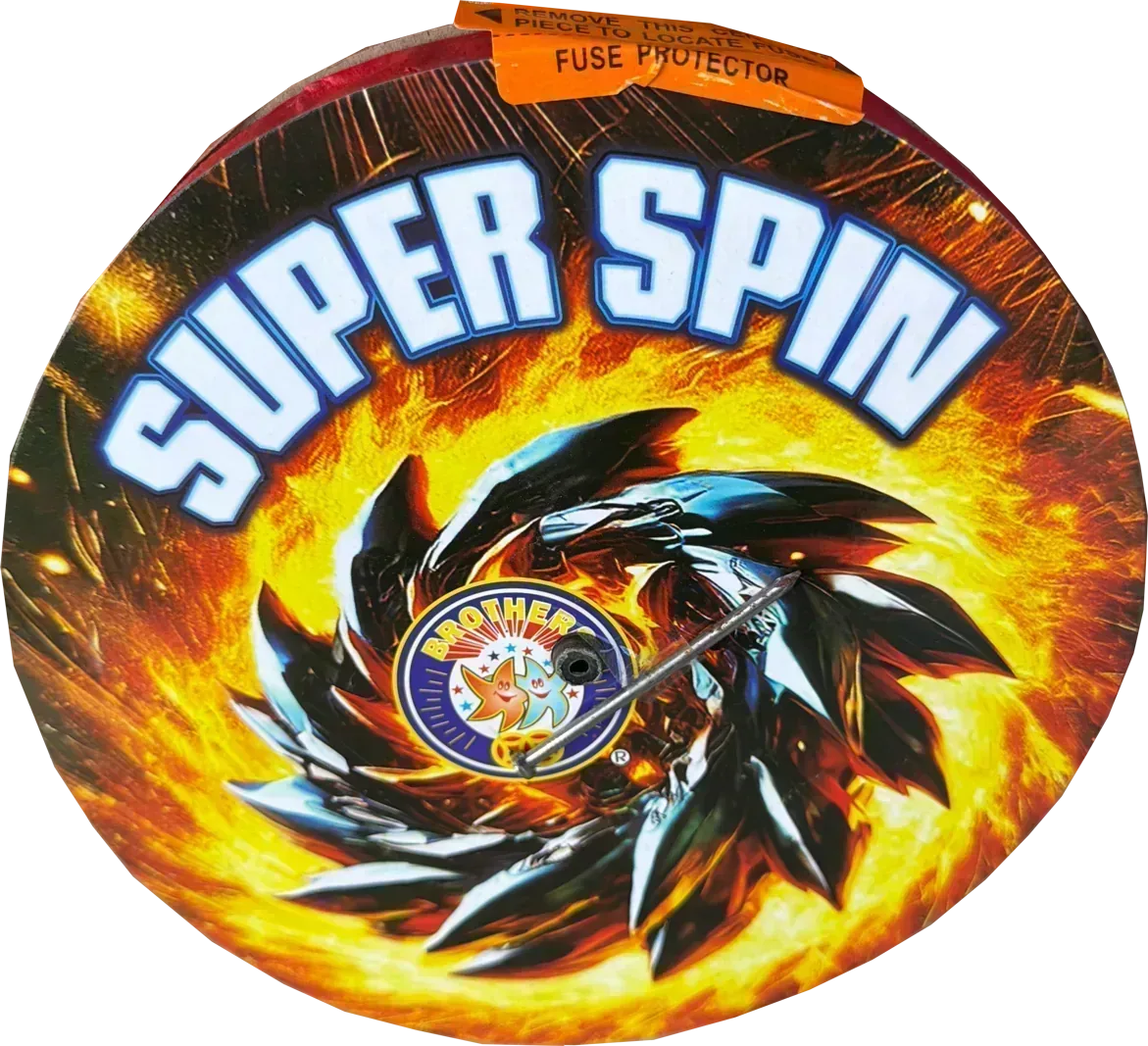 Super Spin Catherine Wheel by Brothers Pyrotechnics in packaging.