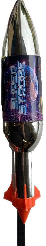 Super Strobe 172g strobe rocket by Primed Pyrotechnics, 1.6 metres tall