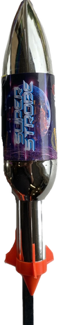 Super Strobe 172g strobe rocket by Primed Pyrotechnics, 1.6 metres tall