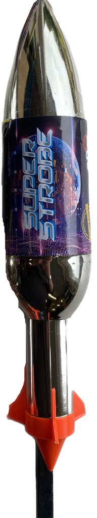 Super Strobe large rocket by Primed Pyrotechnics in packaging.