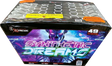 Synthetic Dreams 49 shot fanned cake by Xtreme Fireworks in packaging.