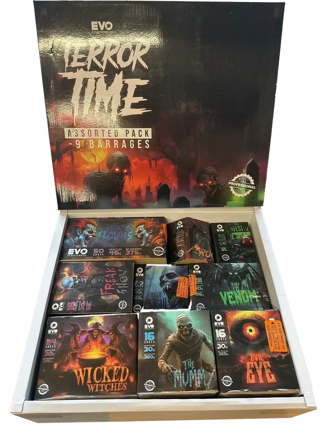 Terror Time 9-cake F3 pack firework by Evo Fireworks