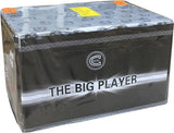 The Big Player 76-shot fanned rainbow cake by Celtic Fireworks in black packaging, ideal for party celebrations and fireworks displays.