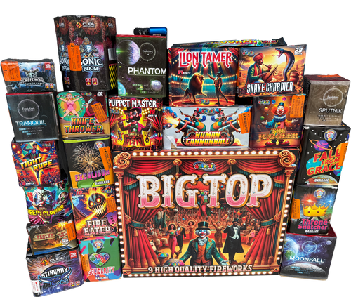 The Juggler Pack containing 21 individual fireworks from Big Top and Brothers Choice ranges.