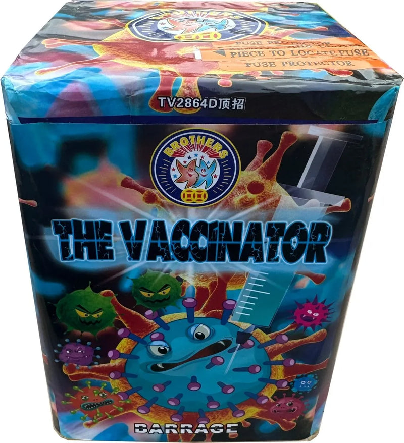 The Vaccinator 25 shot garden firework cake by Brothers Pyrotechnics.