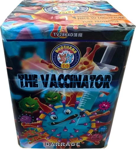 The Vaccinator 25-shot F2 cake firework by Brothers Pyrotechnics