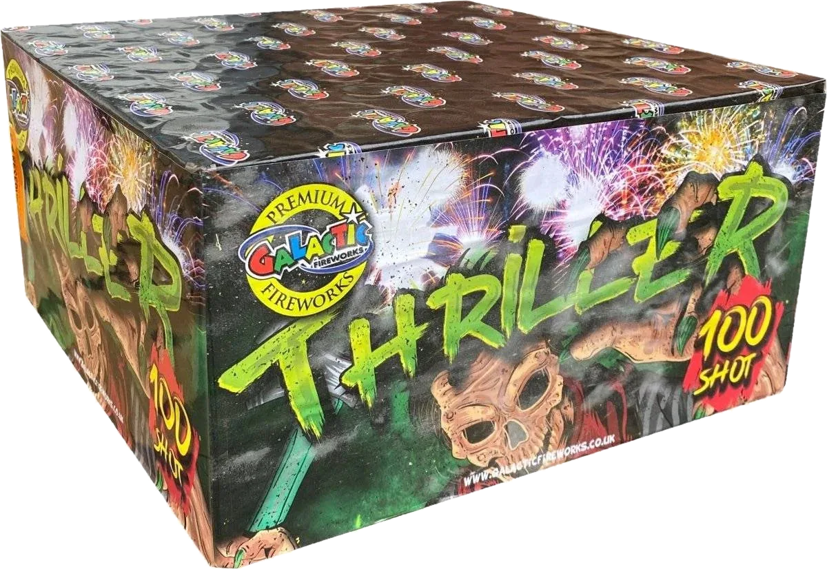 Thriller 100-shot F3 cake firework by Galactic Fireworks