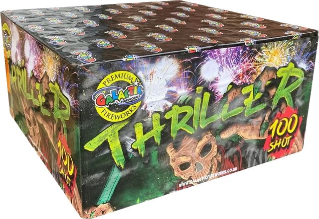 Thriller 100-shot F3 cake firework by Galactic Fireworks