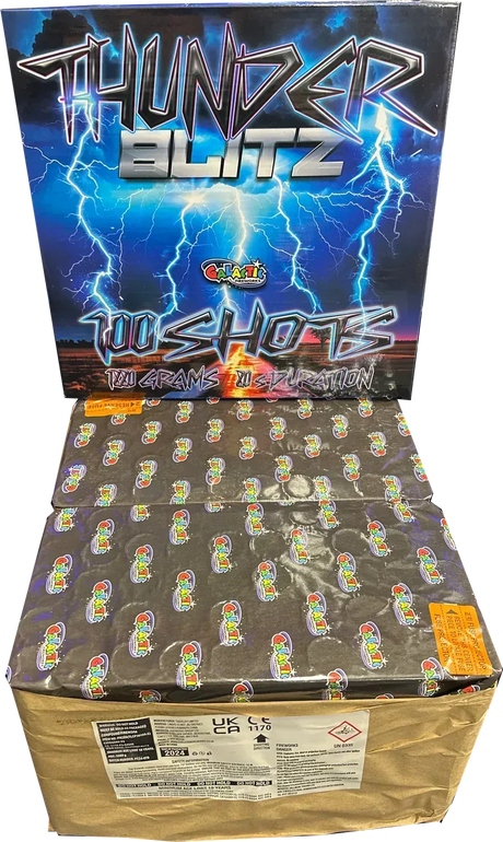 Thunder Blitz 100 shot heavyweight compound firework by Galactic Fireworks.
