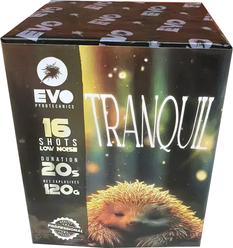 Tranquil 16-shot low-noise F2 cake firework by Evo Fireworks