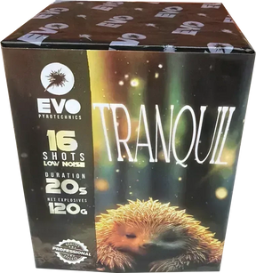 Tranquil 16-shot low-noise F2 cake firework by Evo Fireworks
