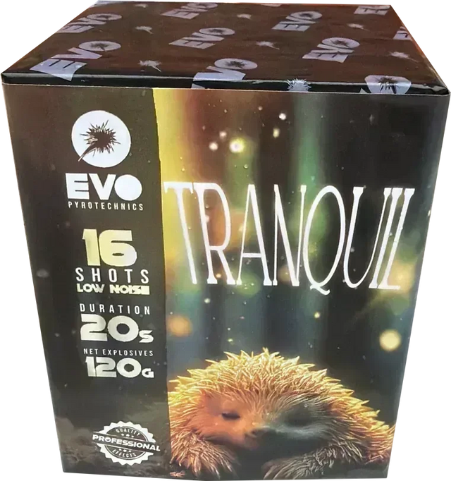 Tranquil 16-shot low-noise F2 cake firework by Evo Fireworks
