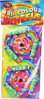 Tri Colour Wheels | Twin Pack Spinning Wheels by Bright Star featuring vibrant rainbow-colored fireworks ideal for garden party displays.