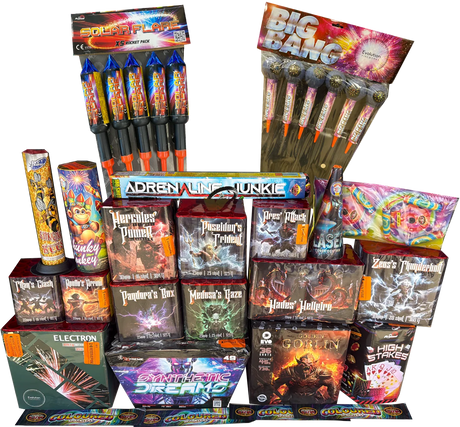 Troublemaker Pack 30-piece complete display firework pack by Galactic Fireworks
