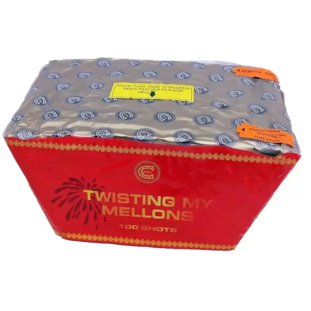 Twisting My Mellons 100-shot fanned low-noise F3 cake firework by Celtic