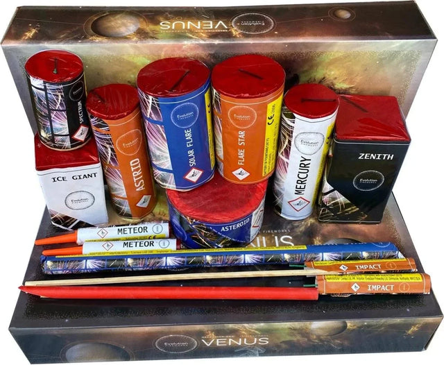 Venus Box 13-piece low-noise F2 firework selection box by Evo Fireworks