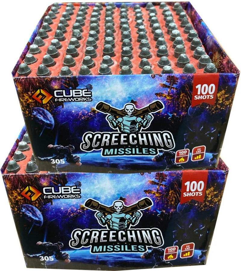 100 Shot Screeching Missiles by Cube Fireworks