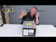 Demonstration of The Big Player 76-shot cake by Celtic Fireworks, reviewed by a presenter at Galactic Fireworks for party supply buyers.