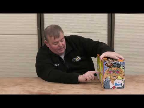 Side view of Surprise Baby Boy firework showing the fuse location and instructions.