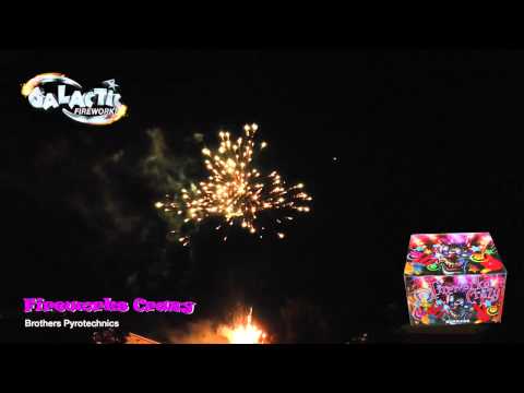 Fireworks Crazy 100-shot cake by Brothers Pyrotechnics in action, displaying bright golden bursts in the night sky, perfect for celebrations.
