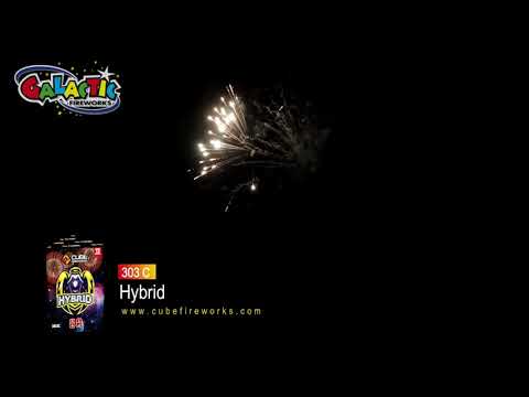 Hybrid Cake by Cube Fireworks in action during a garden display, showing bright white bursts against a night sky from the Spooky Series.