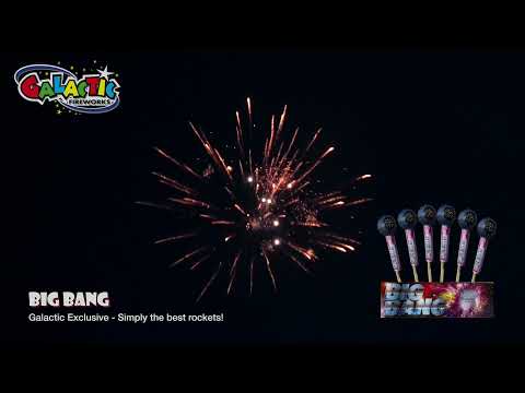 Big Bang Rockets by Evolution Fireworks exploding in the night sky with vivid bursts, showcasing their powerful visual and audio effects.